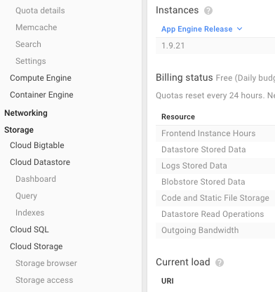 Google’s App Engine console after — modern, tiny, and pallid