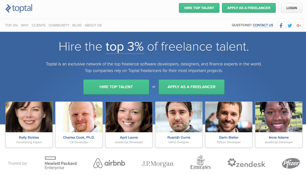 Homepahe of Toptal website