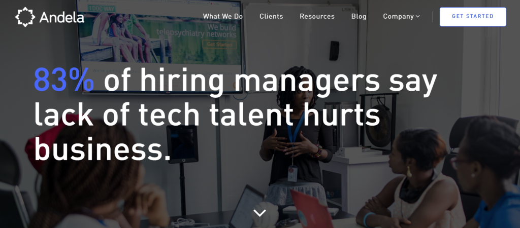 Homepage of Andela Website