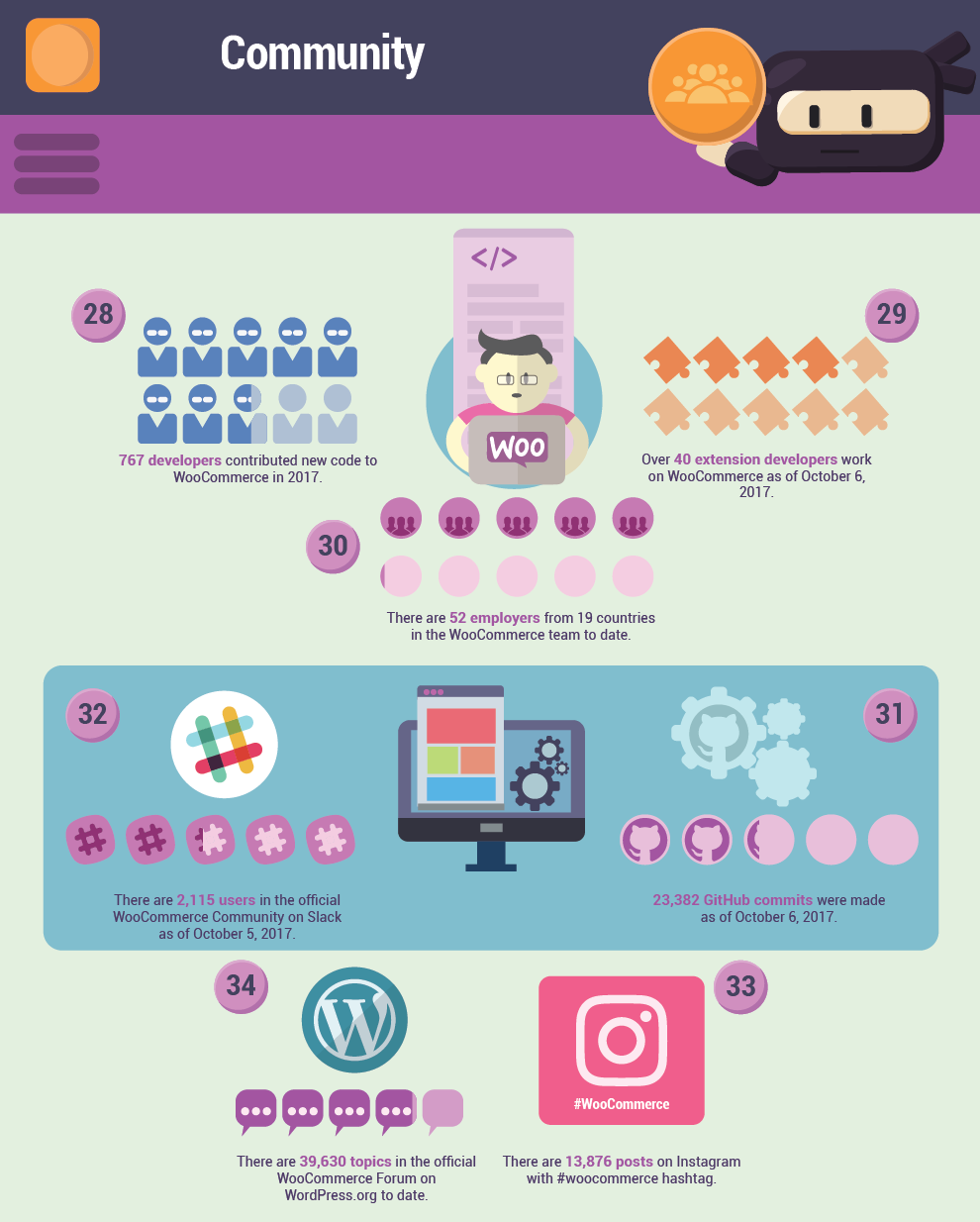 Infographics that shows WooCommerce Community in the year 2017