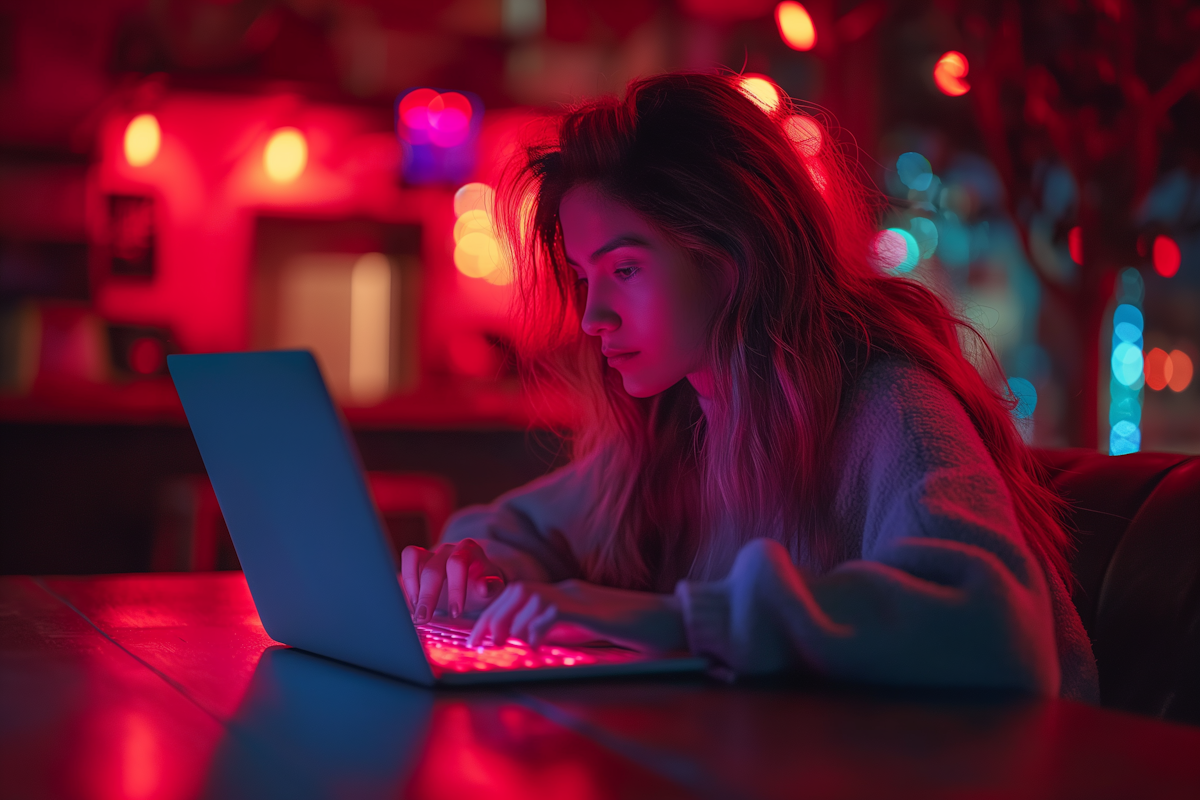 woman looking at laptop