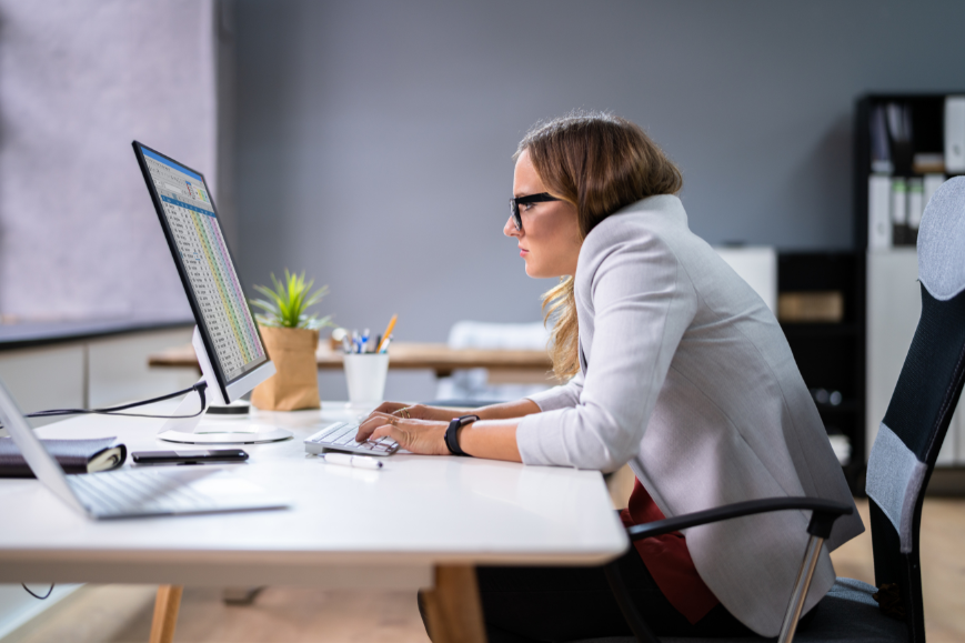 Working woman with Forward Head Posture