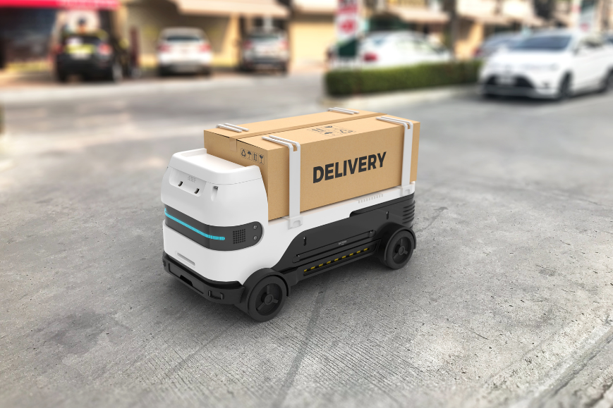 autonomous delivery robot with delivery box