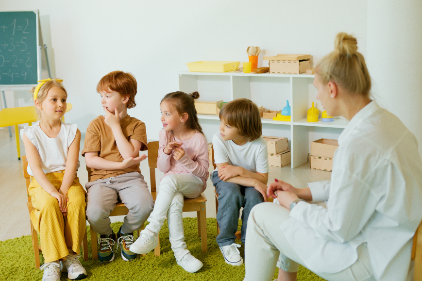 Mother talking tp her kids