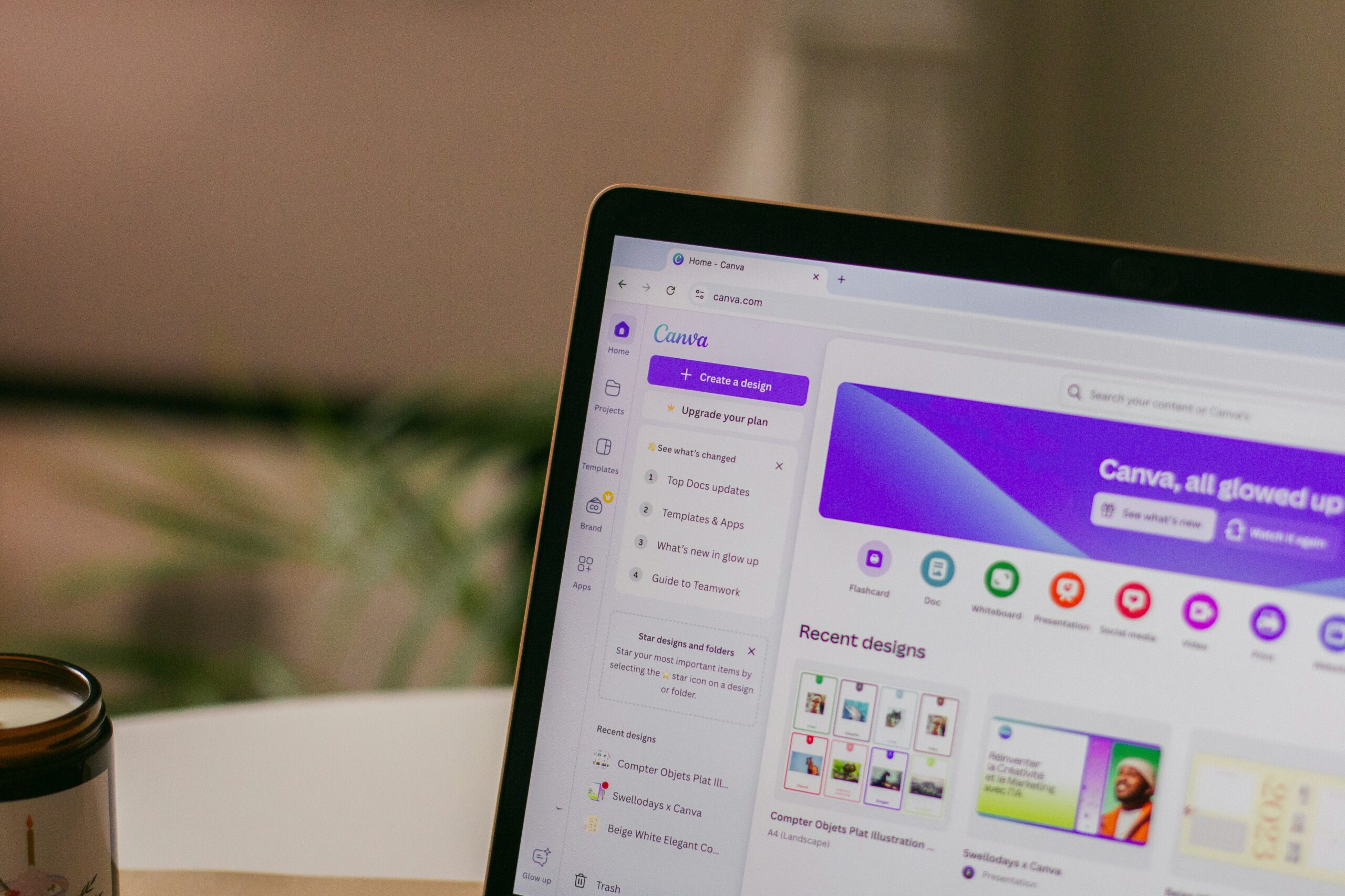 Laptop screen featuring a Canva workspace