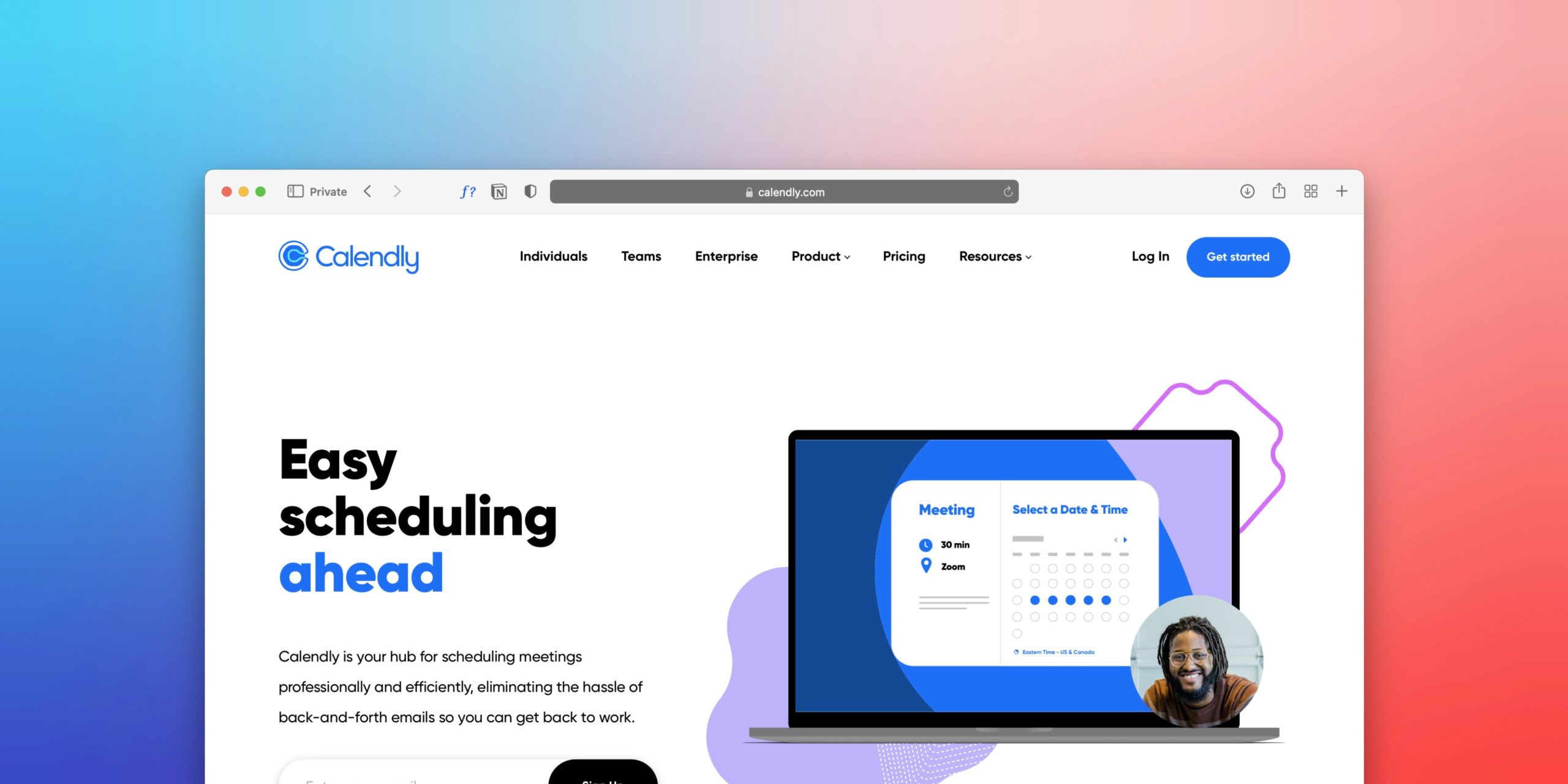 View of Calendly’s main landing page
