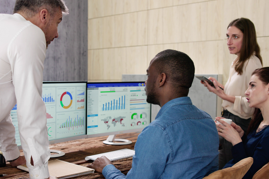 A team discussing their Business Data Analytics result