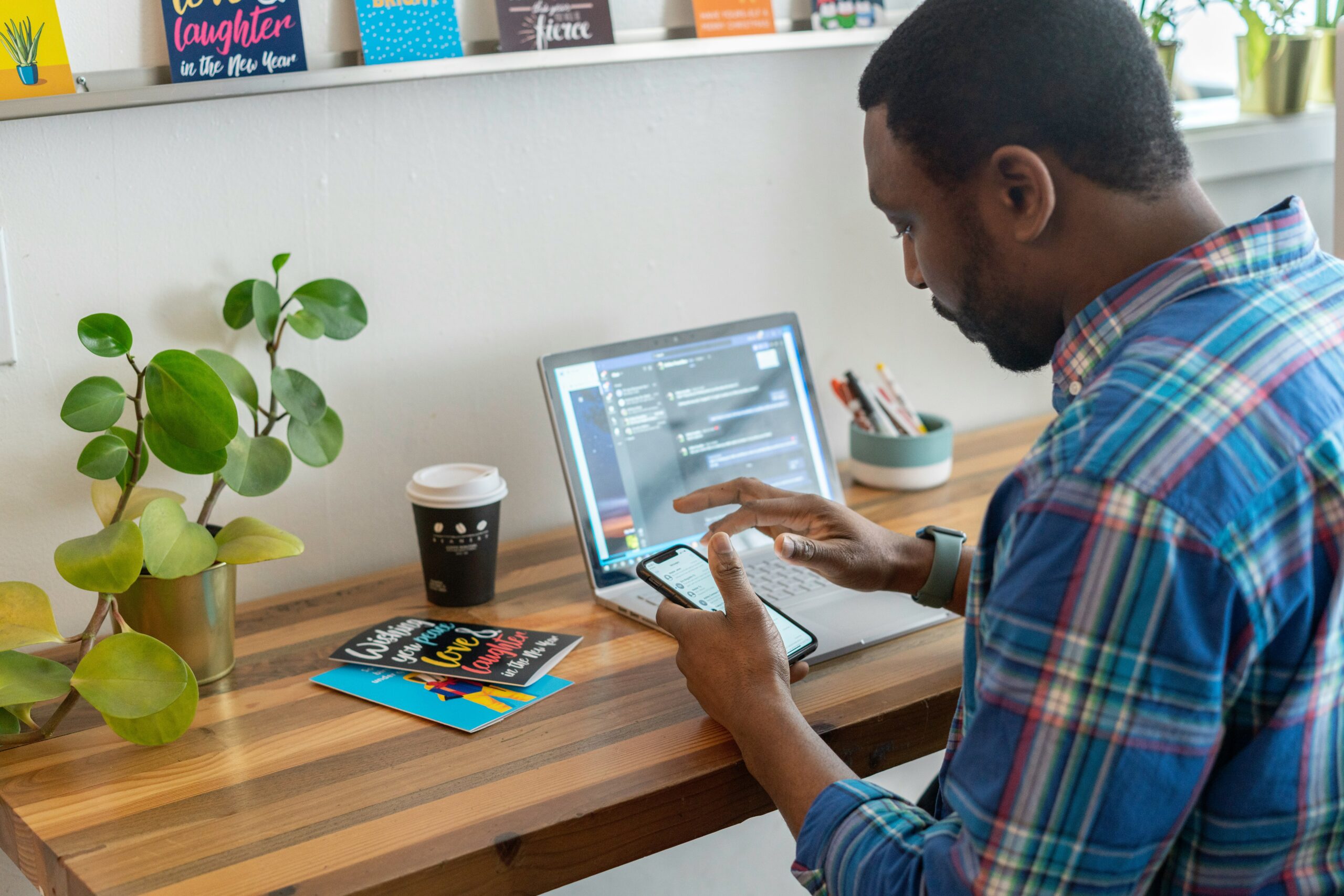 Man doing online checking for jobs